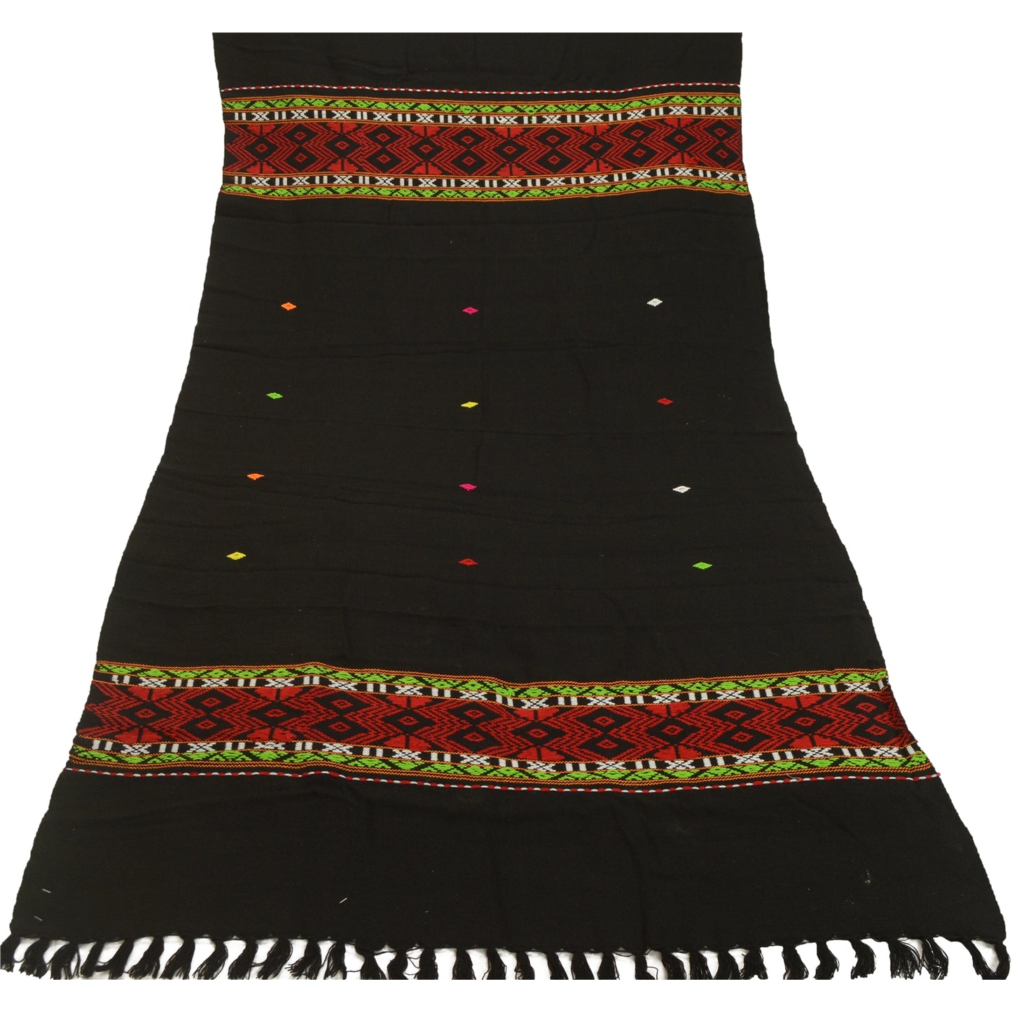 Sanskriti Vintage Black Woolen Hand Embroidered Kullu Shawl Long Throw Stole upholstery fabric