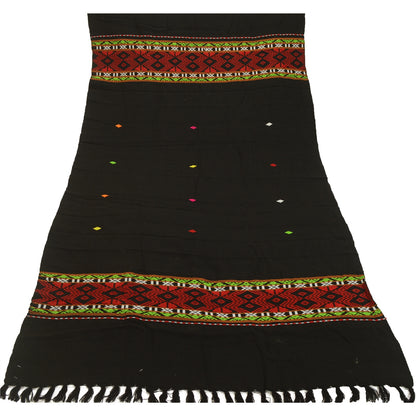 Sanskriti Vintage Black Woolen Hand Embroidered Kullu Shawl Long Throw Stole upholstery fabric