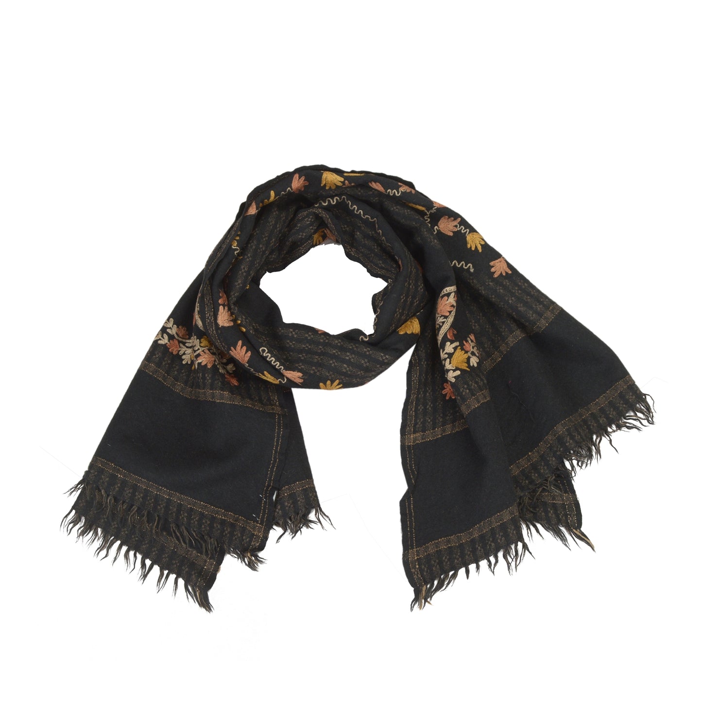Sanskriti Vintage Long Shawl Pure Woolen Shawl Handmade Kashmiri Ari Work Stole