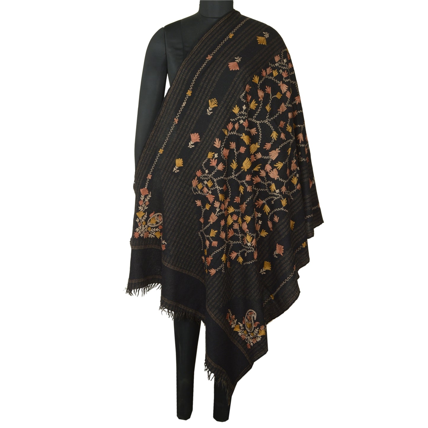 Sanskriti Vintage Long Shawl Pure Woolen Shawl Handmade Kashmiri Ari Work Stole