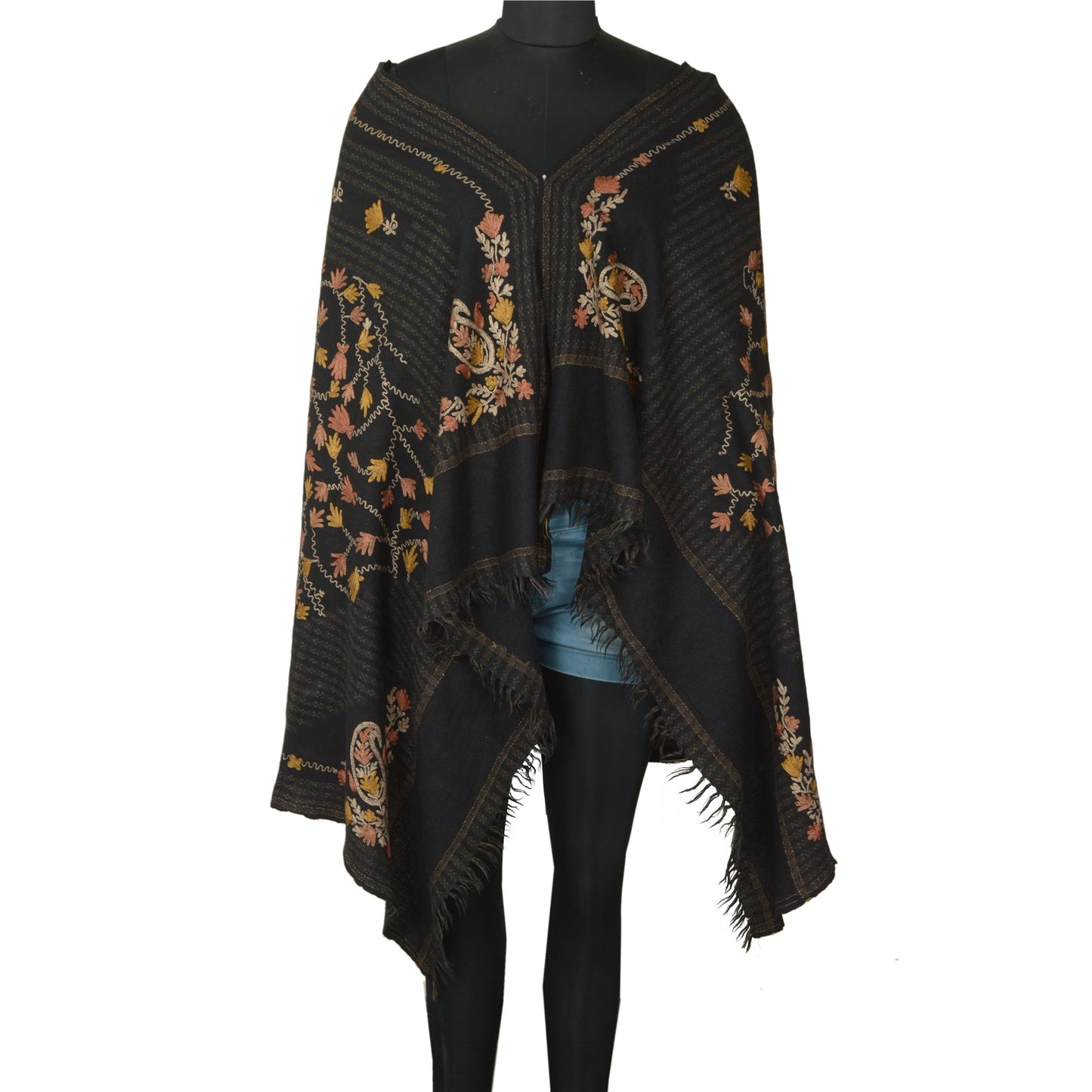 Sanskriti Vintage Long Shawl Pure Woolen Shawl Handmade Kashmiri Ari Work Stole