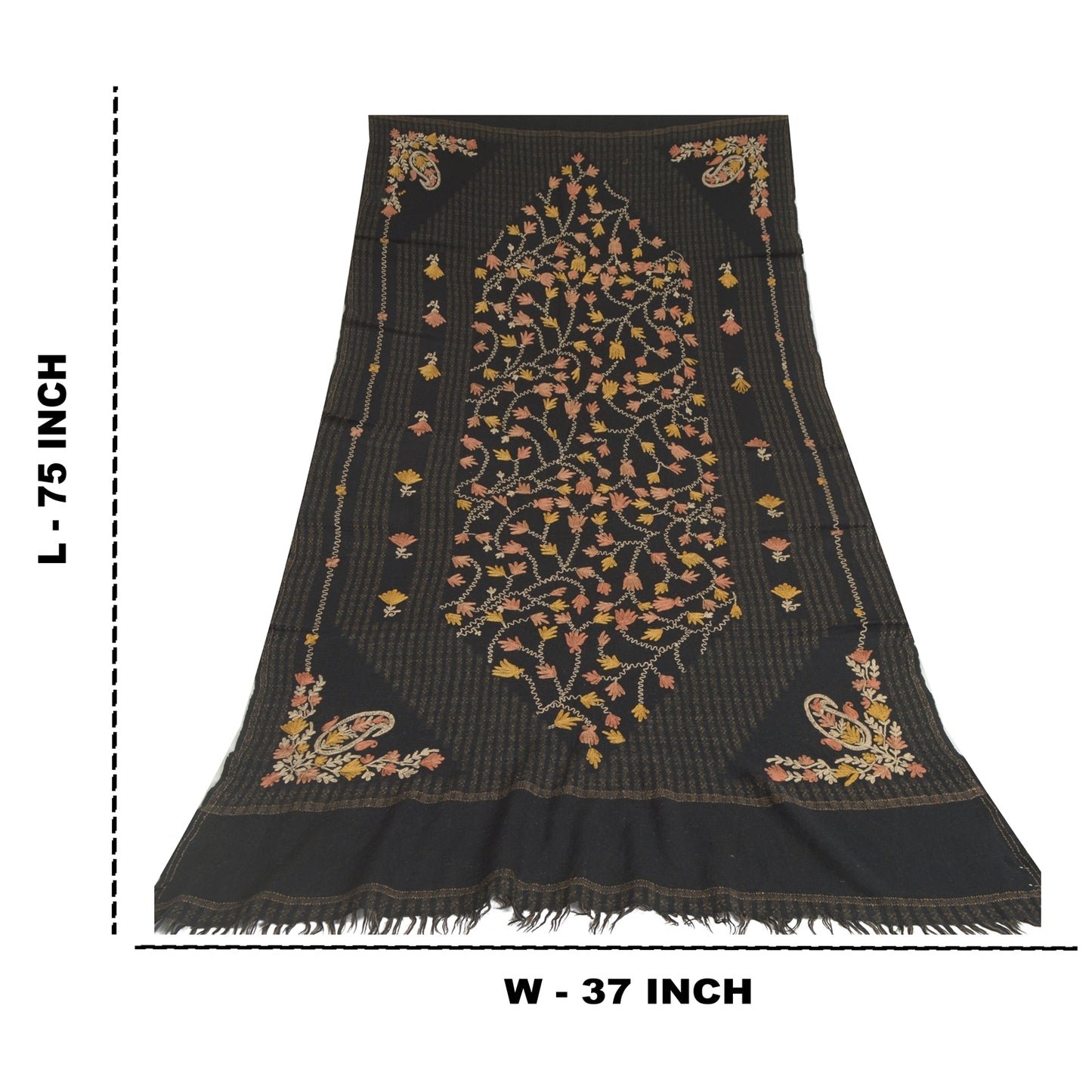 Sanskriti Vintage Long Shawl Pure Woolen Shawl Handmade Kashmiri Ari Work Stole