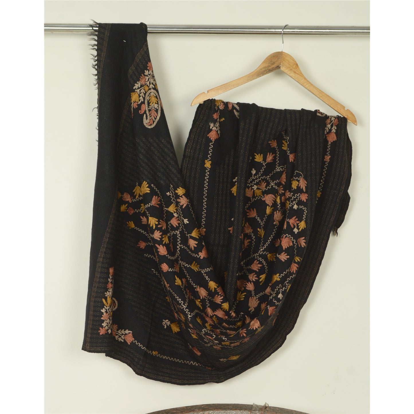 Sanskriti Vintage Long Shawl Pure Woolen Shawl Handmade Kashmiri Ari Work Stole