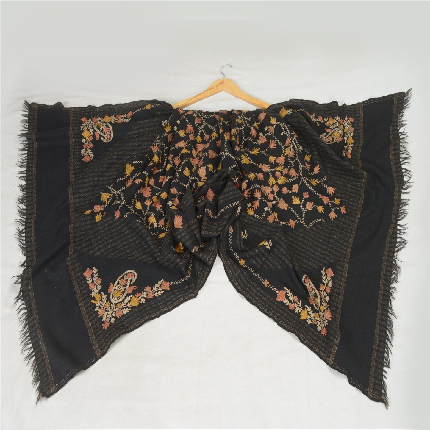 Sanskriti Vintage Long Shawl Pure Woolen Shawl Handmade Kashmiri Ari Work Stole