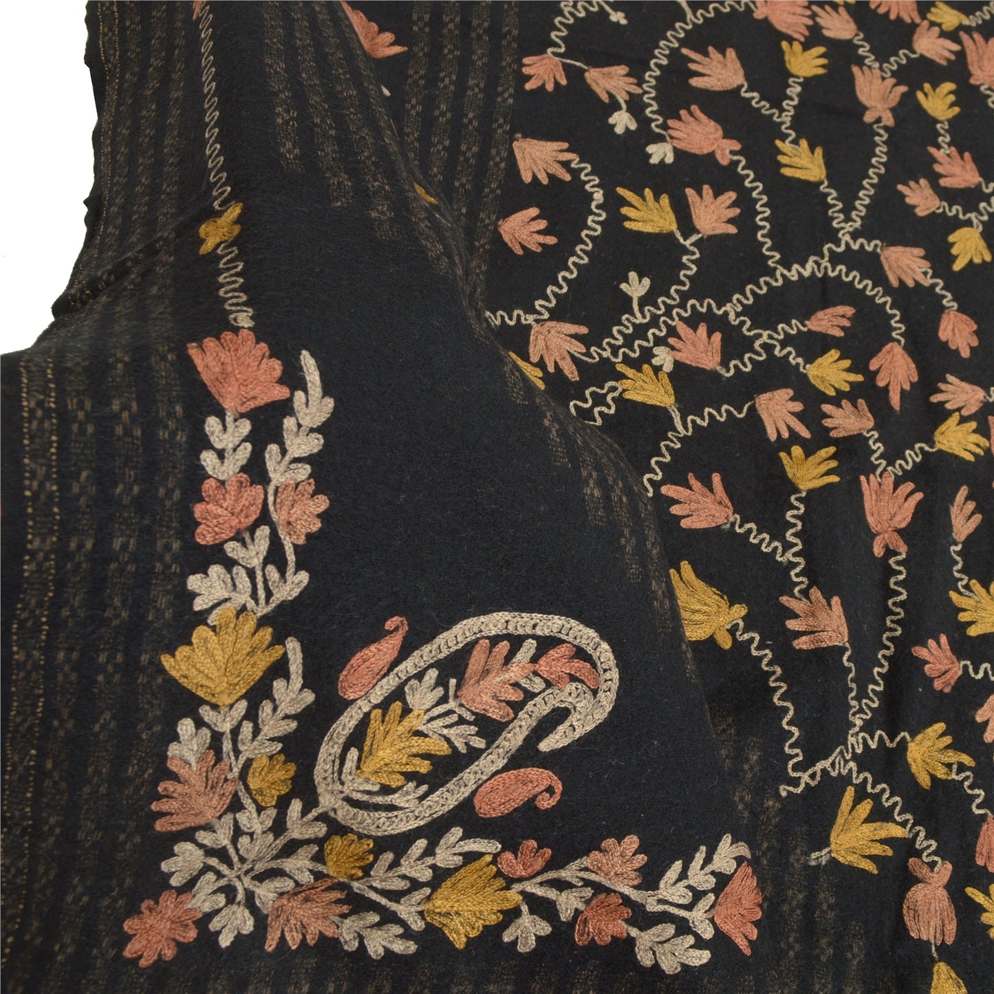 Sanskriti Vintage Long Shawl Pure Woolen Shawl Handmade Kashmiri Ari Work Stole
