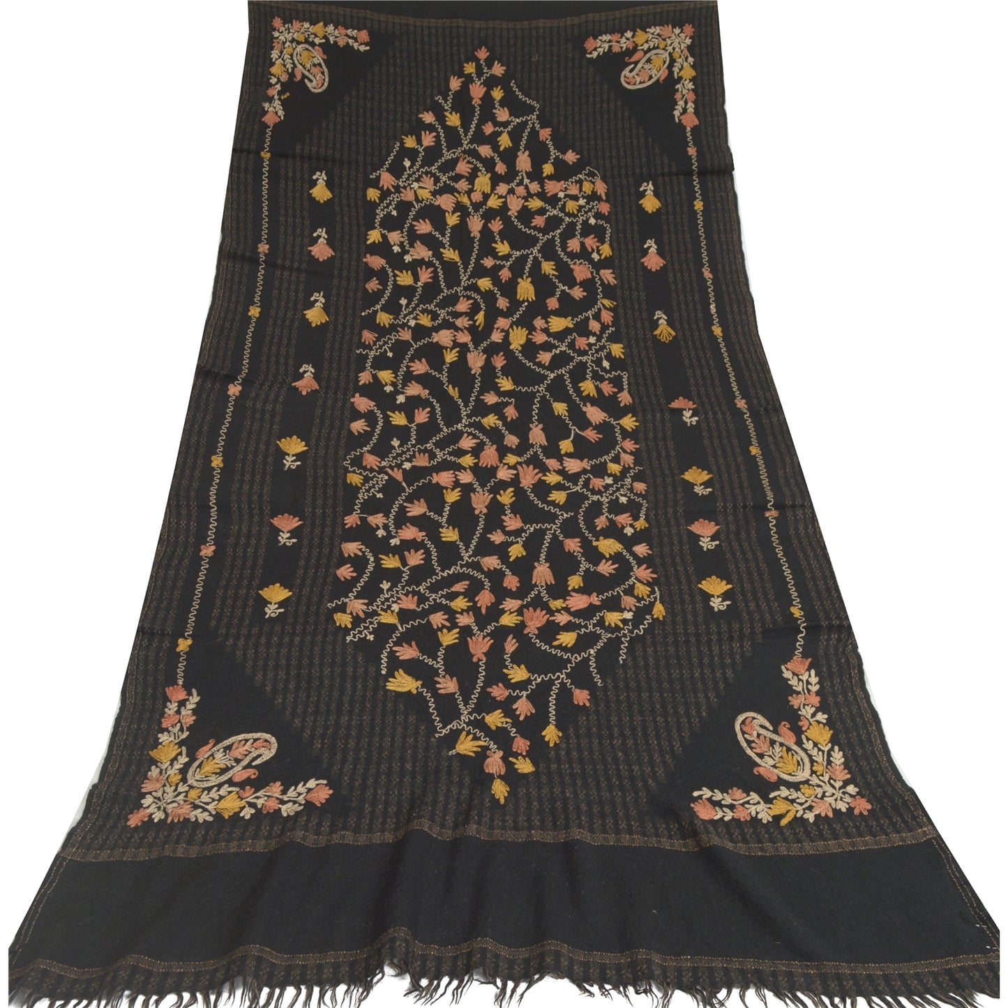 Sanskriti Vintage Long Shawl Pure Woolen Shawl Handmade Kashmiri Ari Work Stole