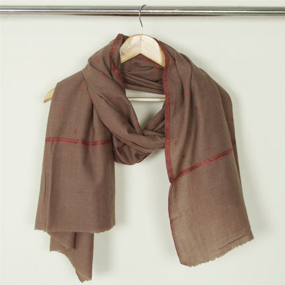 Sanskriti Vintage Long Shawl Pure Woolen Brown Handmade Suzani Scarf Stole