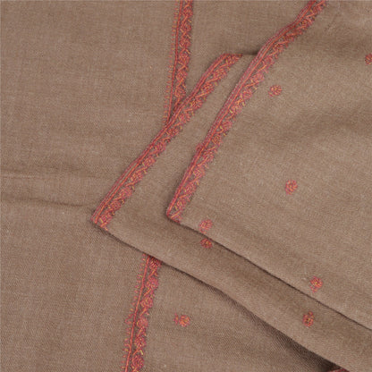 Sanskriti Vintage Long Shawl Pure Woolen Brown Handmade Suzani Scarf Stole