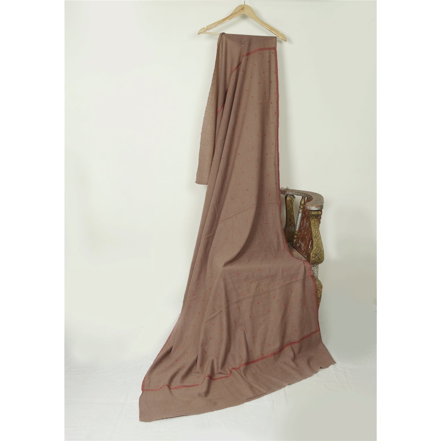 Sanskriti Vintage Long Shawl Pure Woolen Brown Handmade Suzani Scarf Stole