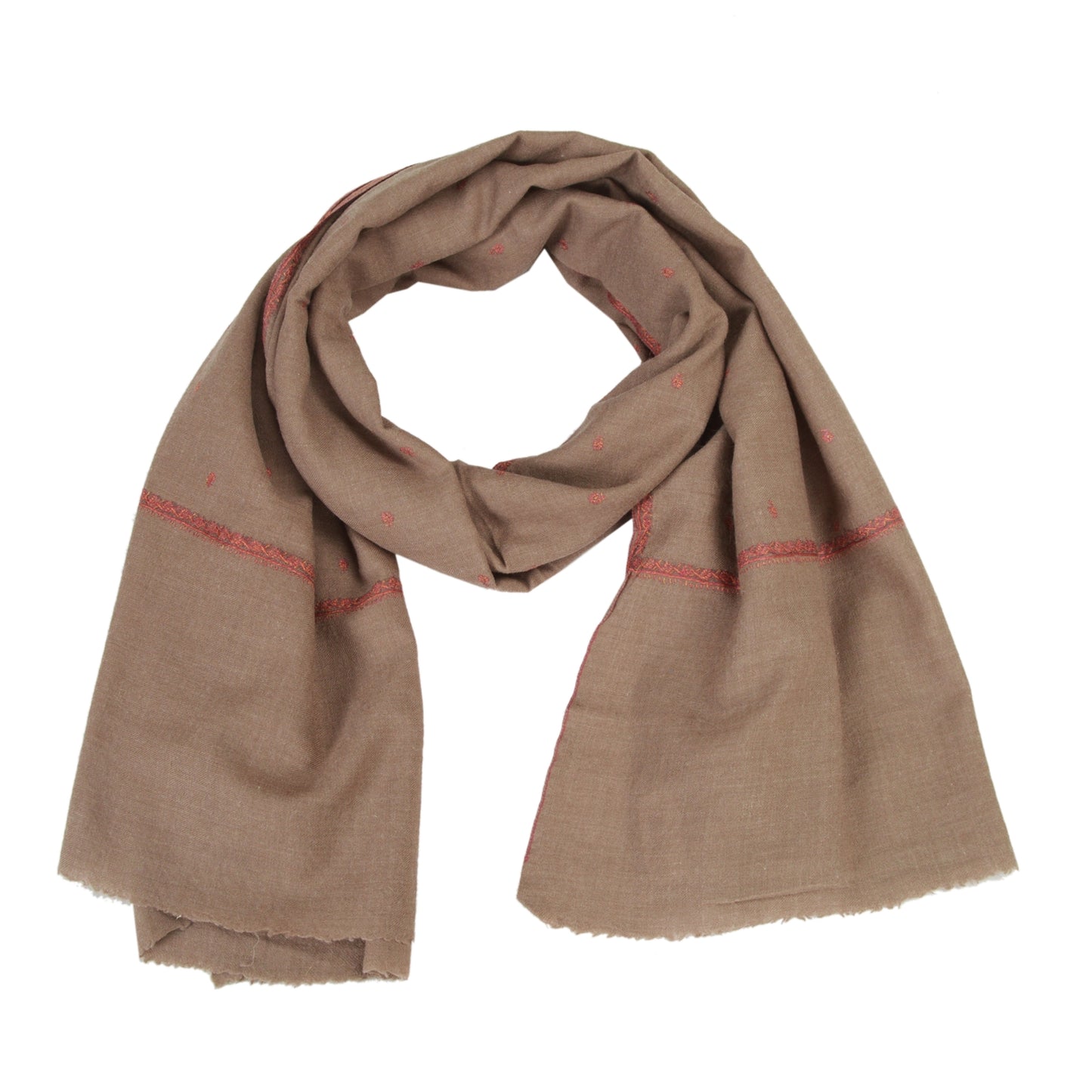 Sanskriti Vintage Long Shawl Pure Woolen Brown Handmade Suzani Scarf Stole