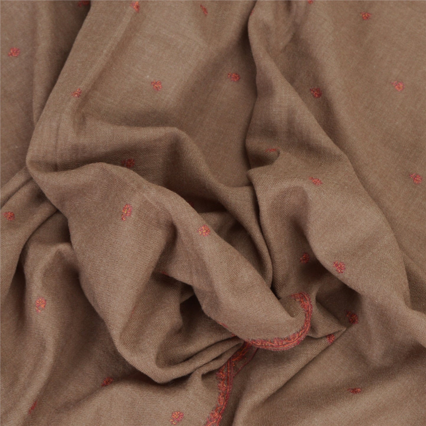 Sanskriti Vintage Long Shawl Pure Woolen Brown Handmade Suzani Scarf Stole