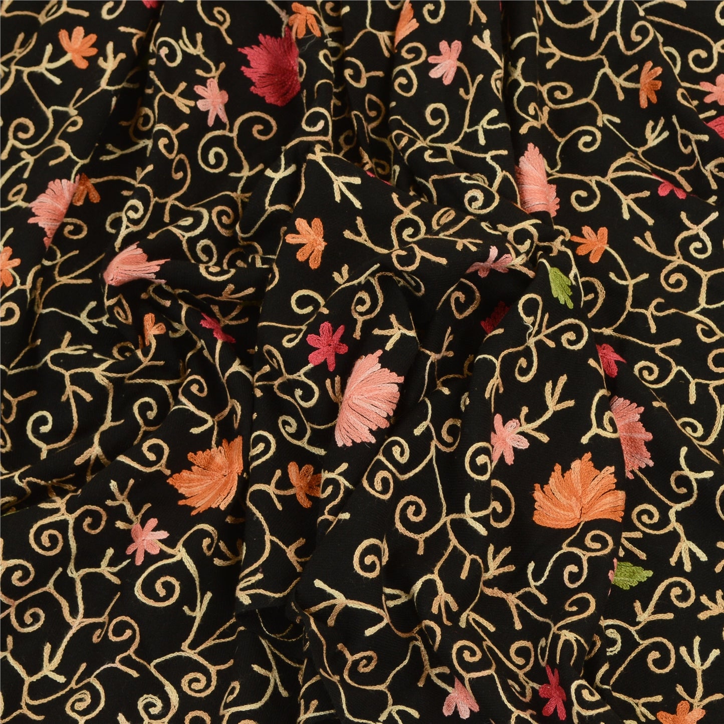 Sanskriti Vintage Long Pure Woollen Black Shawl Handmade Zari Work Scarf Stole