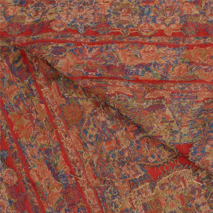 Sanskriti Vintage Red Jamawar Pure Woolen Woven Shawl Long Throw Soft Stole