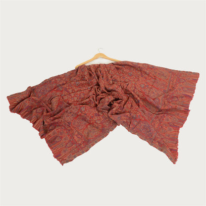 Sanskriti Vintage Red Jamawar Pure Woolen Woven Shawl Long Throw Soft Stole