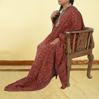 Sanskriti Vintage Red Jamawar Pure Woolen Woven Shawl Long Throw Soft Stole
