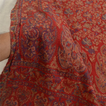 Sanskriti Vintage Red Jamawar Pure Woolen Woven Shawl Long Throw Soft Stole