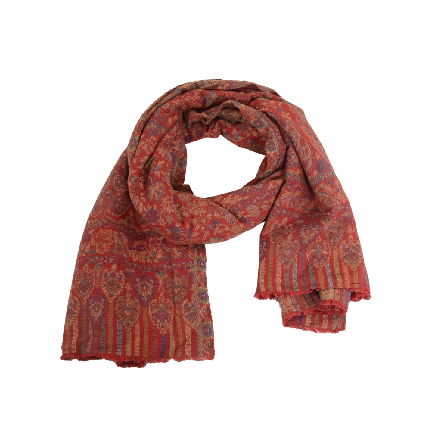 Sanskriti Vintage Red Jamawar Pure Woolen Woven Shawl Long Throw Soft Stole
