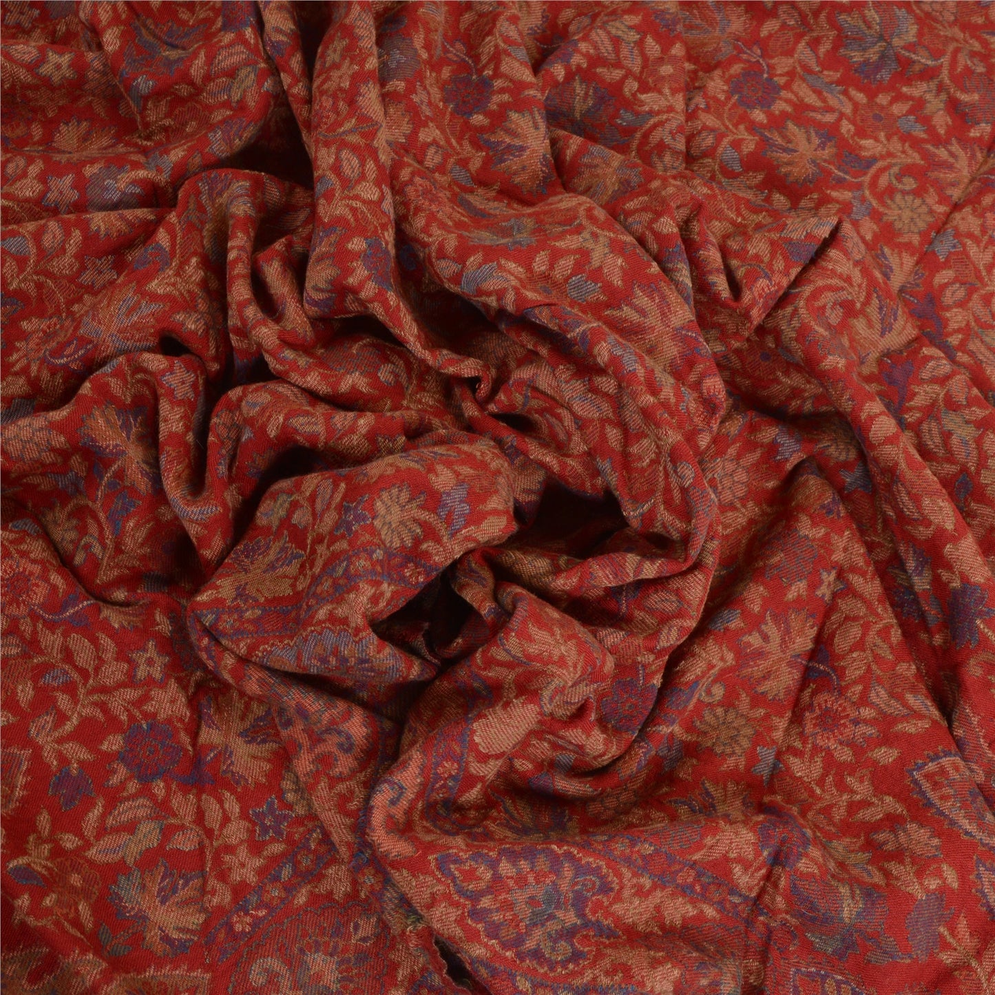 Sanskriti Vintage Red Jamawar Pure Woolen Woven Shawl Long Throw Soft Stole