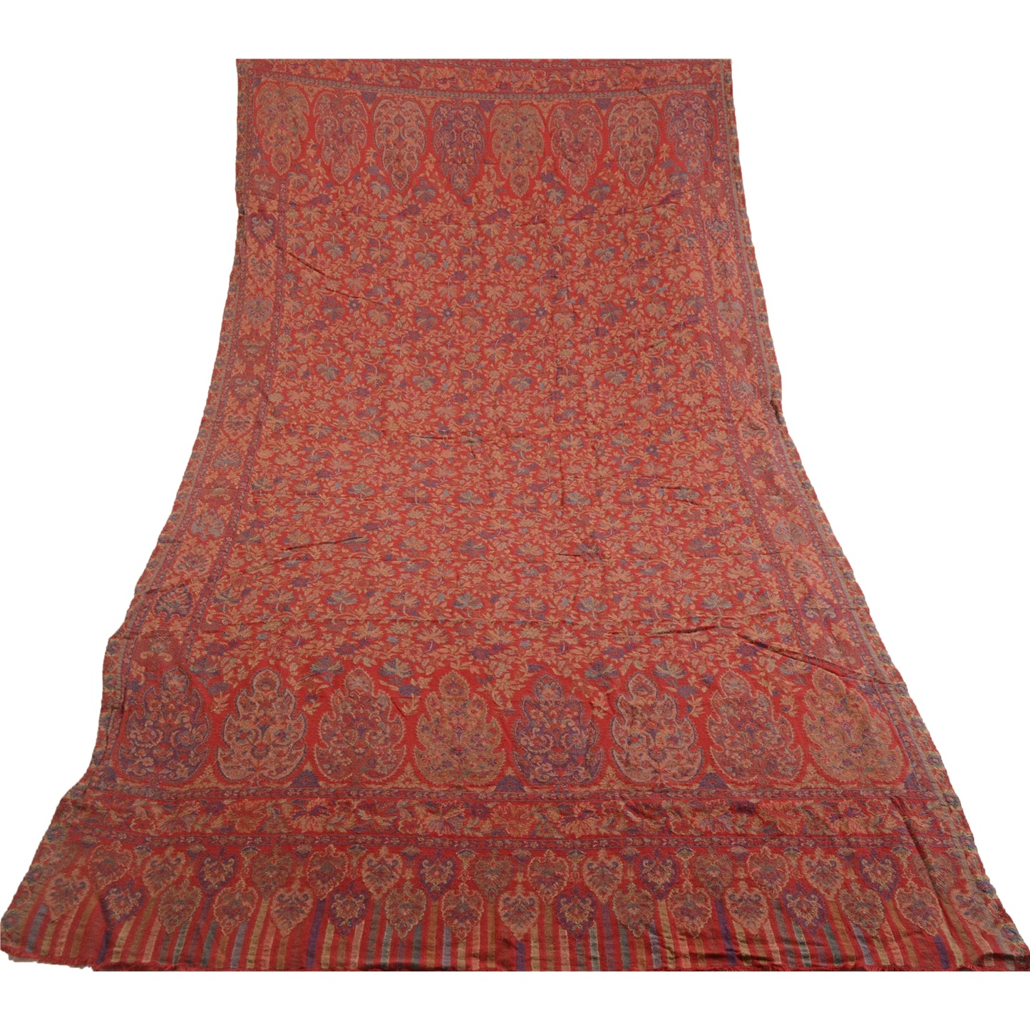 Sanskriti Vintage Red Jamawar Pure Woolen Woven Shawl Long Throw Soft Stole