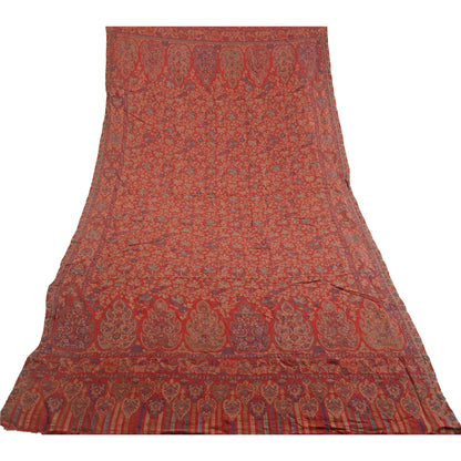 Sanskriti Vintage Red Jamawar Pure Woolen Woven Shawl Long Throw Soft Stole