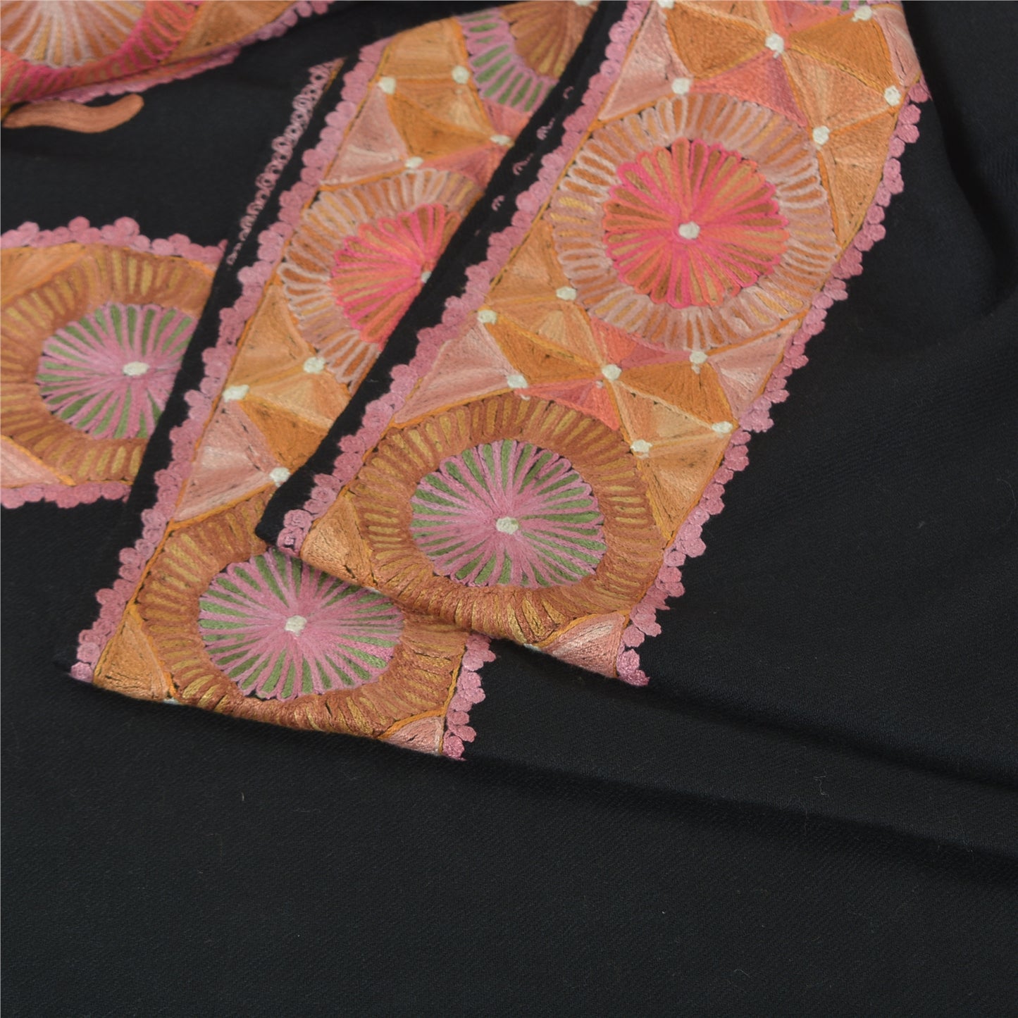 Sanskriti Vintage Black Long Shawl Pure Woolen Handmade Zari Work Scarf Stole