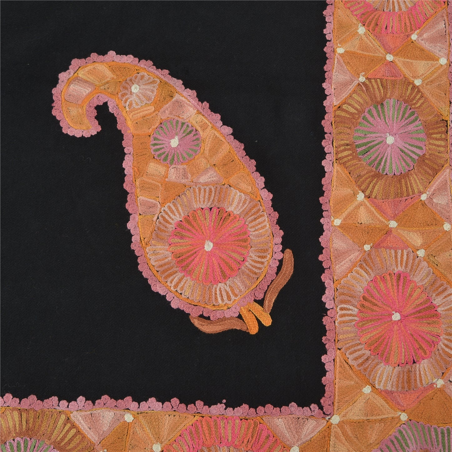 Sanskriti Vintage Black Long Shawl Pure Woolen Handmade Zari Work Scarf Stole