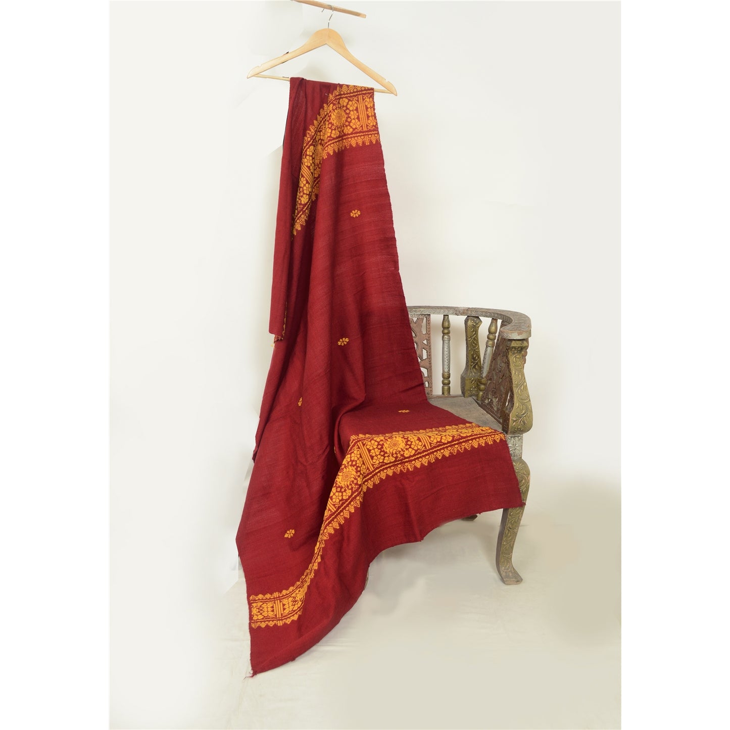 Sanskriti Vintage Long Woollen Red Shawl Hand Embroidered Scarf Throw Stole