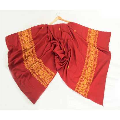 Sanskriti Vintage Long Woollen Red Shawl Hand Embroidered Scarf Throw Stole