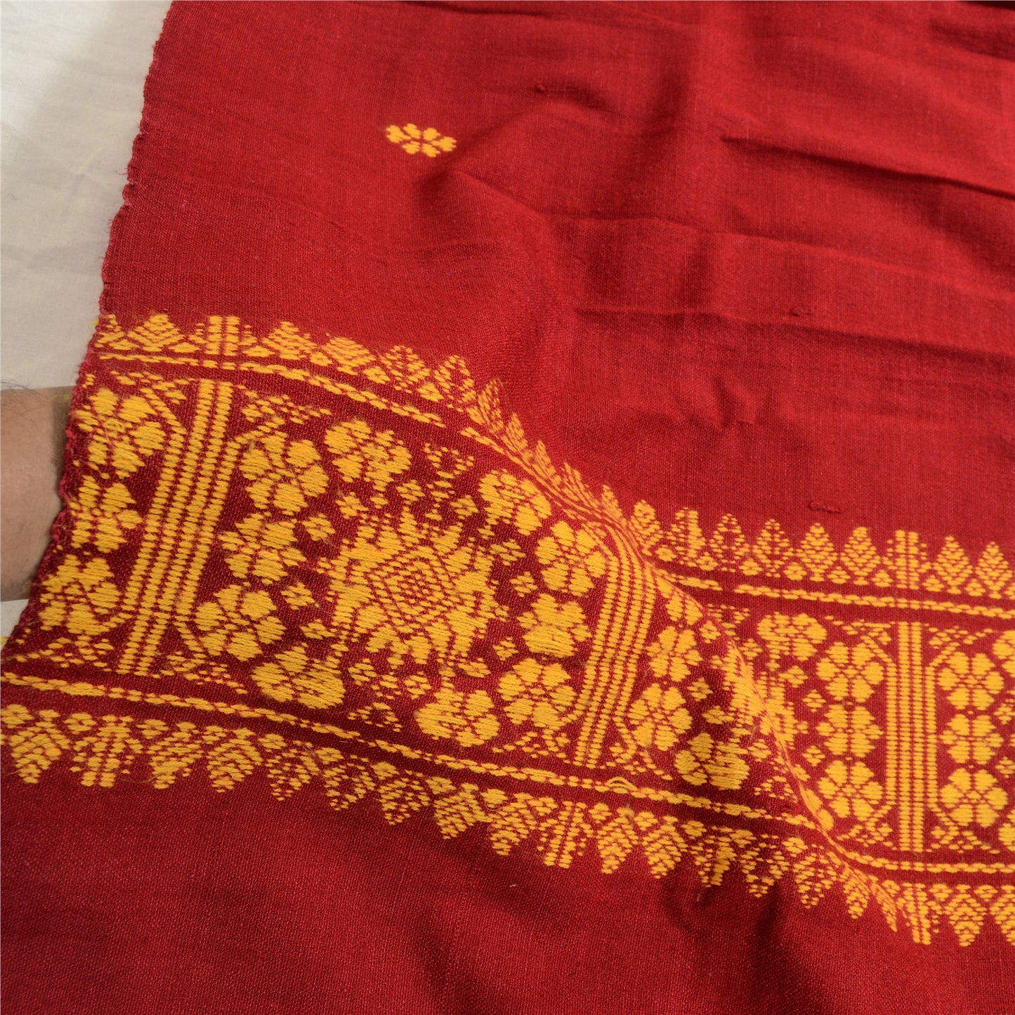 Sanskriti Vintage Long Woollen Red Shawl Hand Embroidered Scarf Throw Stole