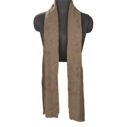 Sanskriti Vintage Long Brown Pure Woolen Shawl Handmade Suzani Scarf Stole