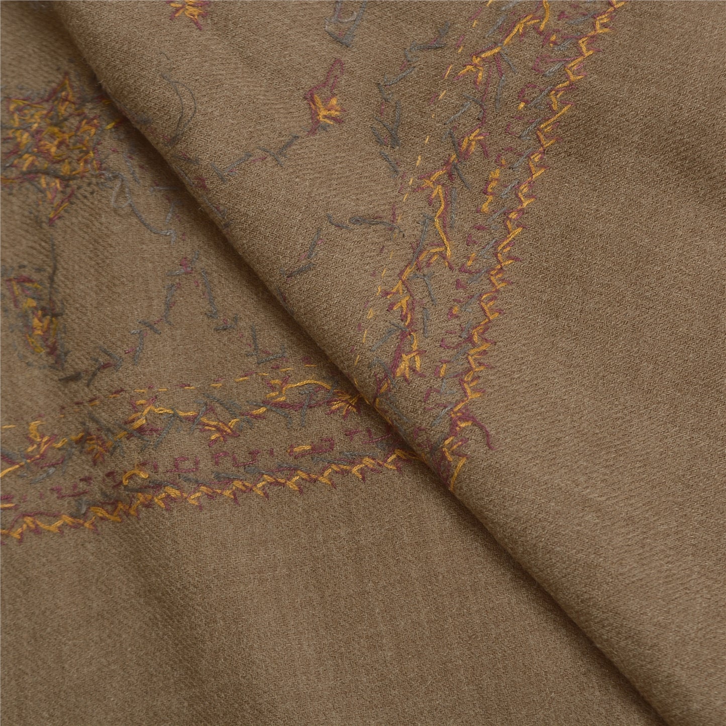 Sanskriti Vintage Long Brown Pure Woolen Shawl Handmade Suzani Scarf Stole