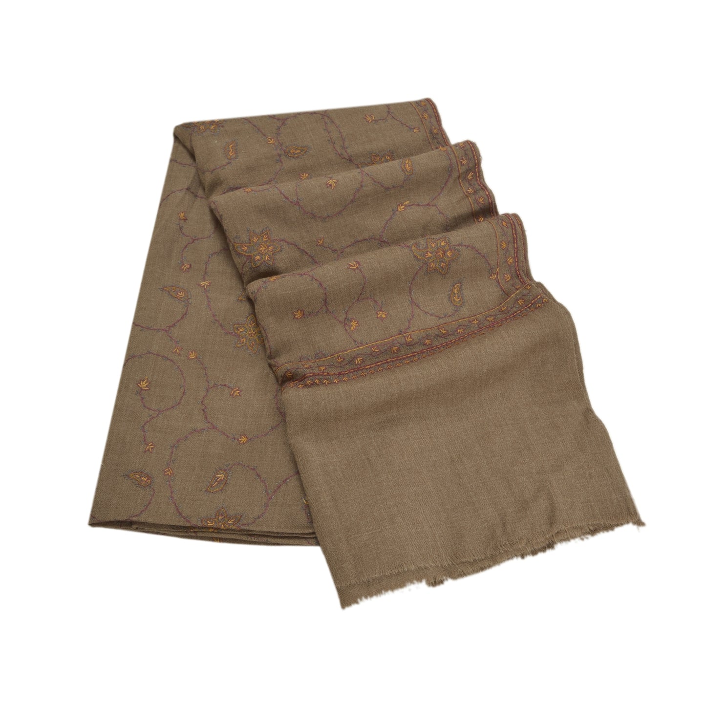 Sanskriti Vintage Long Brown Pure Woolen Shawl Handmade Suzani Scarf Stole
