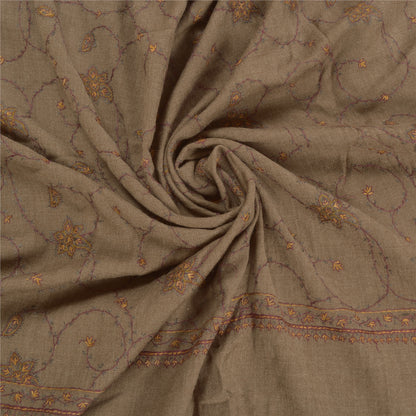 Sanskriti Vintage Long Brown Pure Woolen Shawl Handmade Suzani Scarf Stole