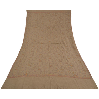 Sanskriti Vintage Long Brown Pure Woolen Shawl Handmade Suzani Scarf Stole