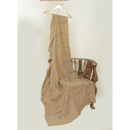 Sanskriti Vintage Beige 100% Pure Woollen Handmade Shawl Long Throw Soft Stole