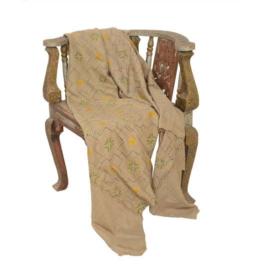 Sanskriti Vintage Beige 100% Pure Woollen Handmade Shawl Long Throw Soft Stole