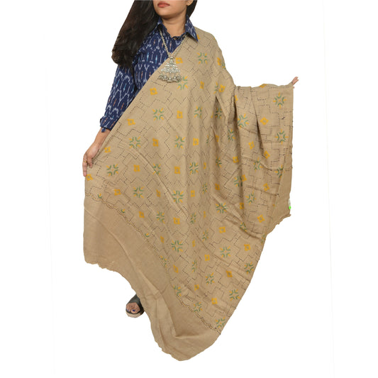 Sanskriti Vintage Beige 100% Pure Woollen Handmade Shawl Long Throw Soft Stole