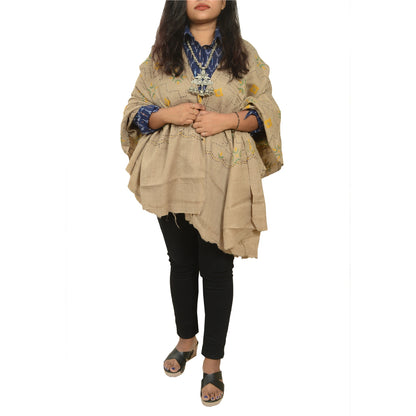 Sanskriti Vintage Beige 100% Pure Woollen Handmade Shawl Long Throw Soft Stole