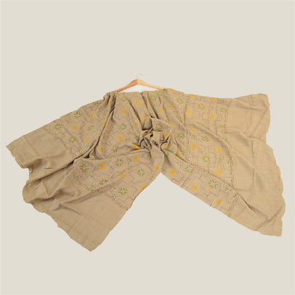 Sanskriti Vintage Beige 100% Pure Woollen Handmade Shawl Long Throw Soft Stole