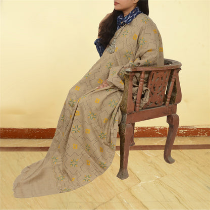 Sanskriti Vintage Beige 100% Pure Woollen Handmade Shawl Long Throw Soft Stole