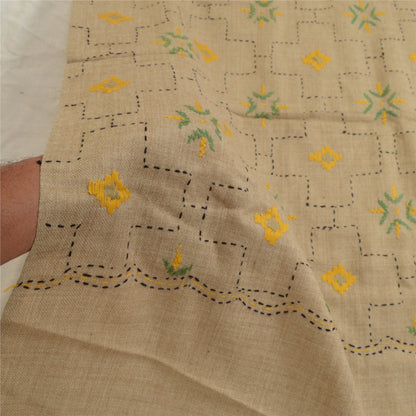 Sanskriti Vintage Beige 100% Pure Woollen Handmade Shawl Long Throw Soft Stole