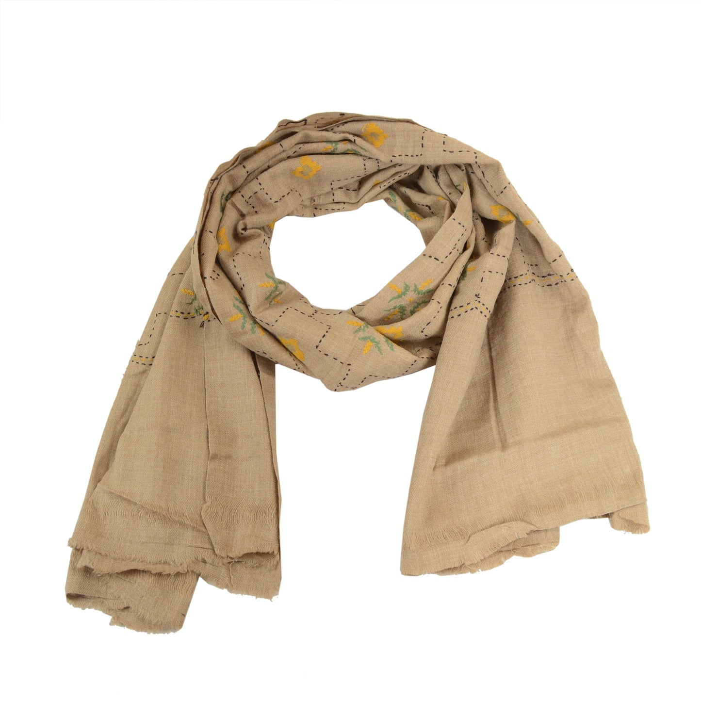 Sanskriti Vintage Beige 100% Pure Woollen Handmade Shawl Long Throw Soft Stole