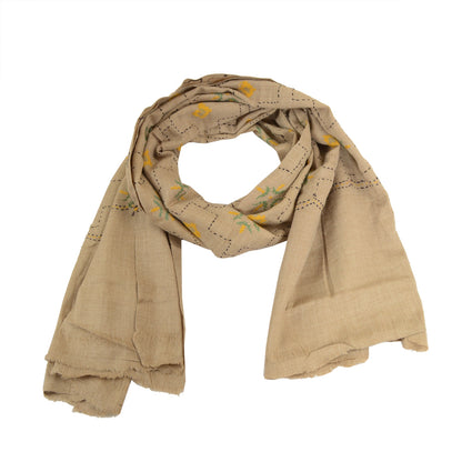 Sanskriti Vintage Beige 100% Pure Woollen Handmade Shawl Long Throw Soft Stole