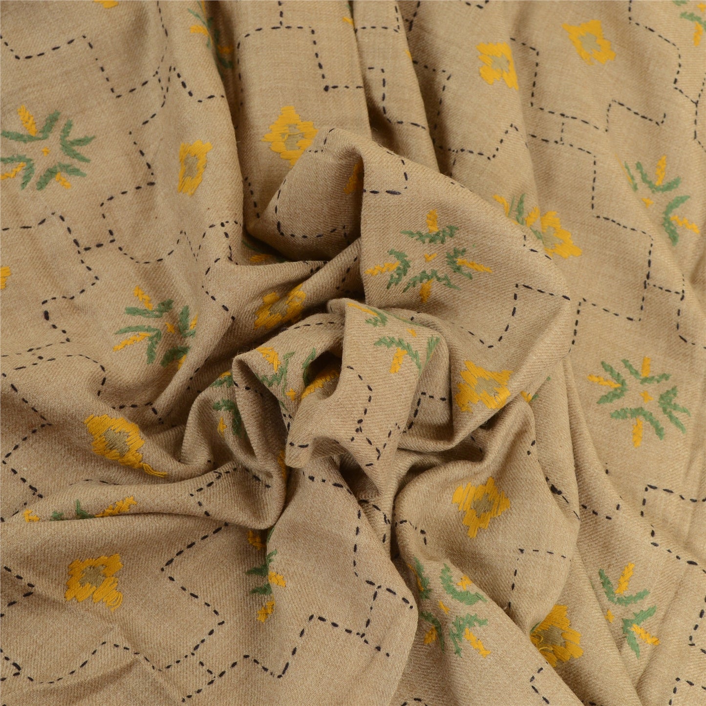 Sanskriti Vintage Beige 100% Pure Woollen Handmade Shawl Long Throw Soft Stole