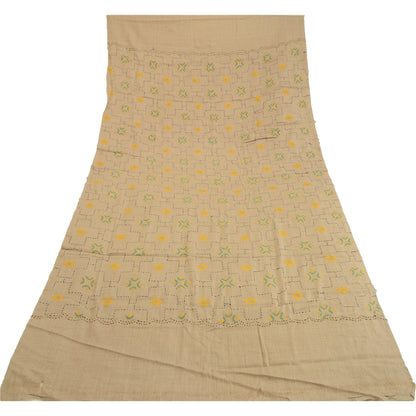 Sanskriti Vintage Beige 100% Pure Woollen Handmade Shawl Long Throw Soft Stole