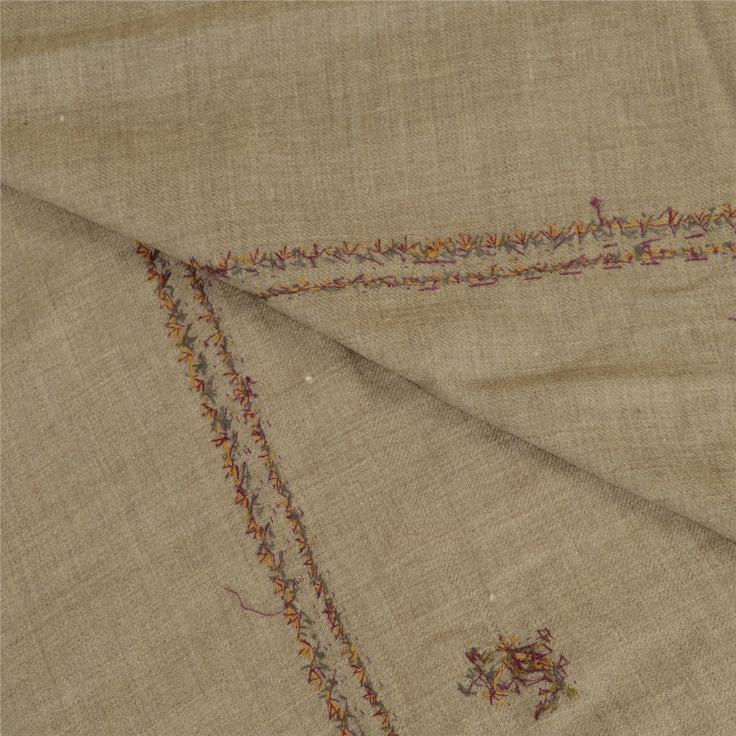 Sanskriti Vintage Long Brown Pure Woollen Shawl Handmade Suzani Scarf Stole