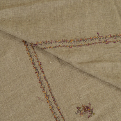Sanskriti Vintage Long Brown Pure Woollen Shawl Handmade Suzani Scarf Stole