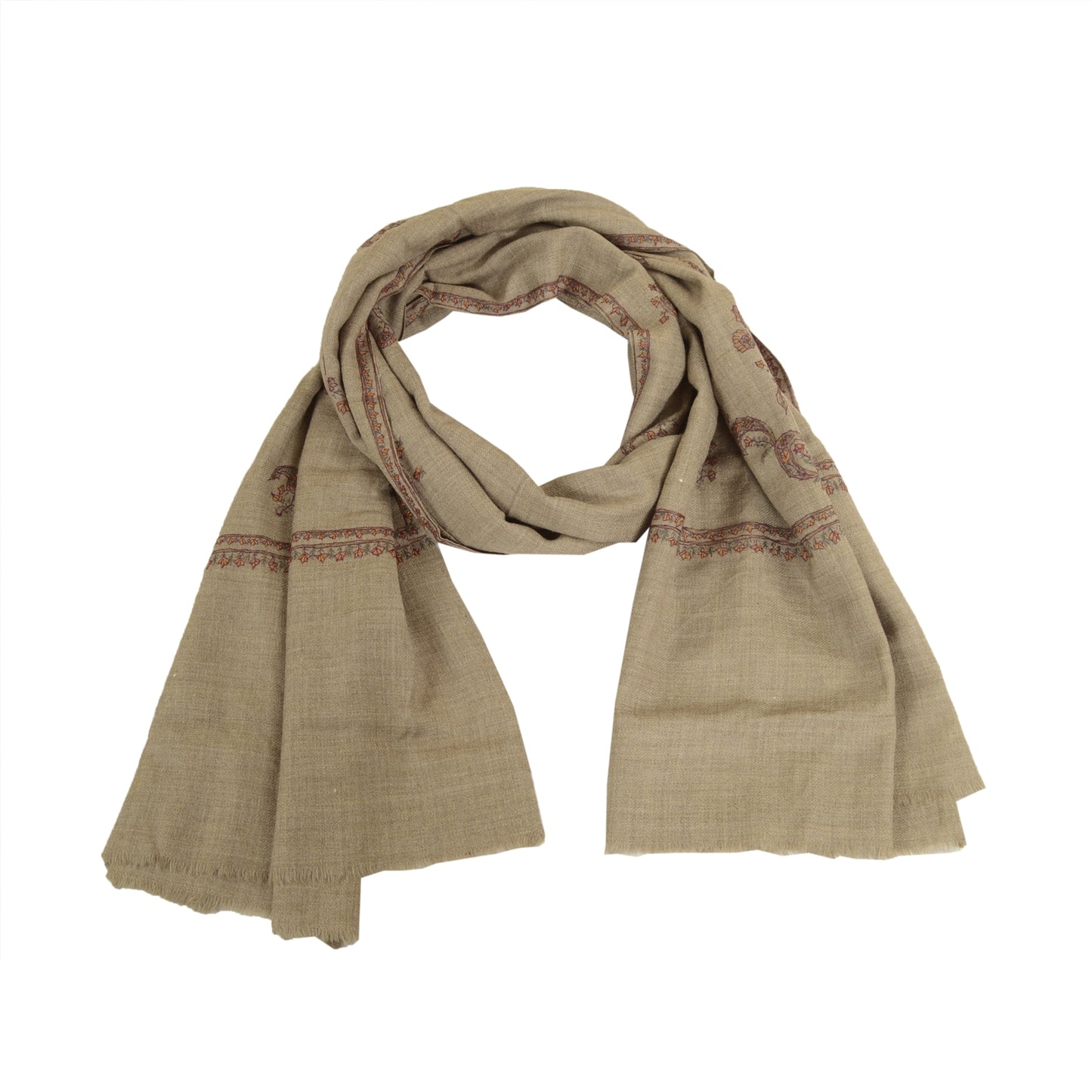 Sanskriti Vintage Long Brown Pure Woollen Shawl Handmade Suzani Scarf Stole