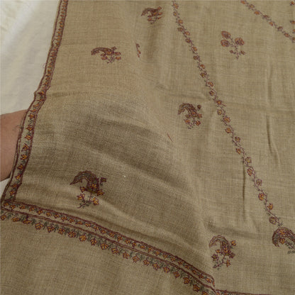 Sanskriti Vintage Long Brown Pure Woollen Shawl Handmade Suzani Scarf Stole