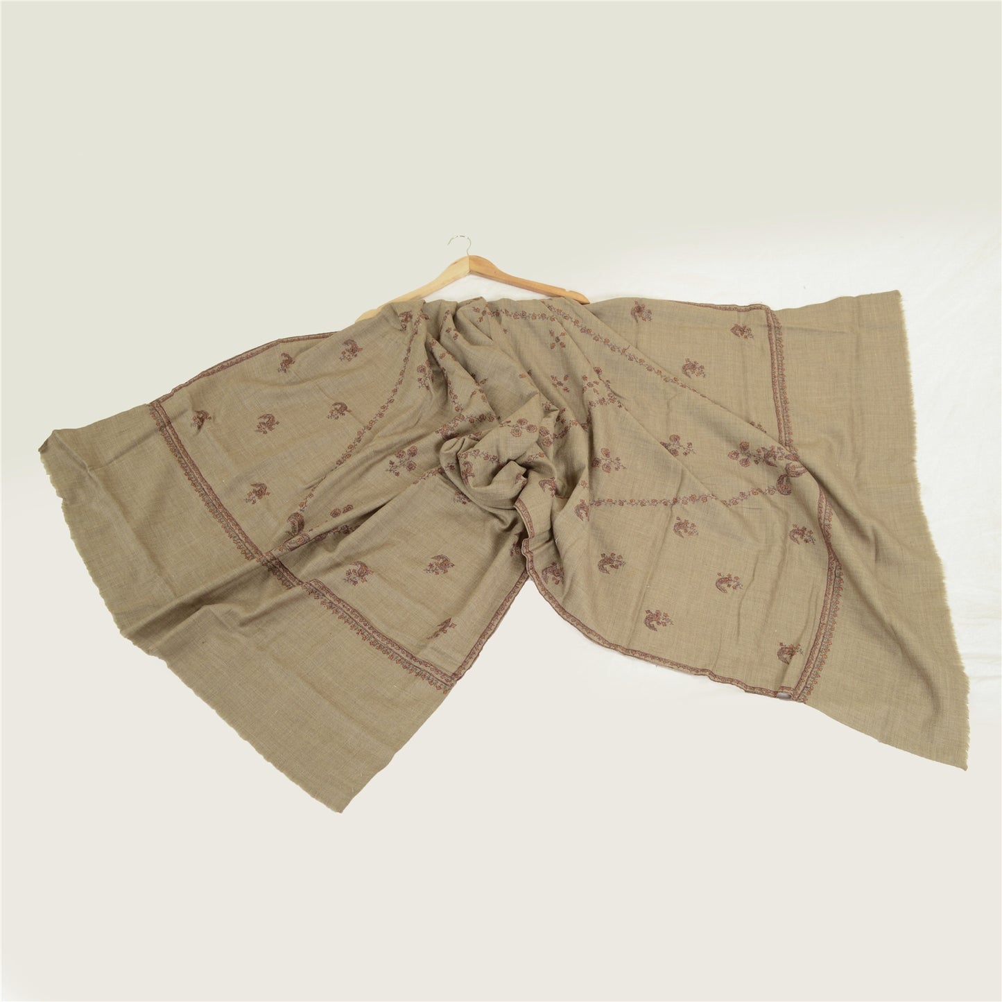 Sanskriti Vintage Long Brown Pure Woollen Shawl Handmade Suzani Scarf Stole